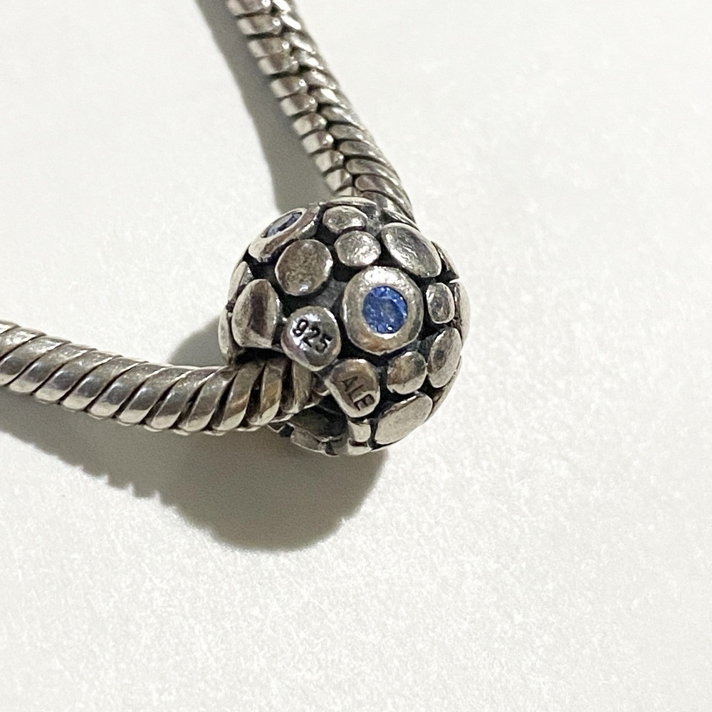 Vintage PANDORA Sterling Silver Blue Cubic Zirconia Charm Dots ALE 925